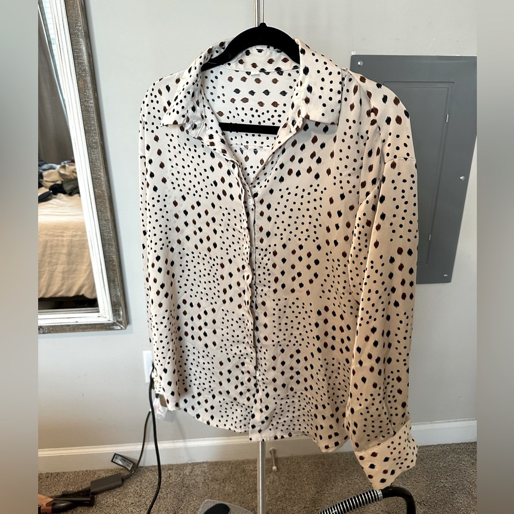 Pockadot Printed Long Sleeve Blouse
